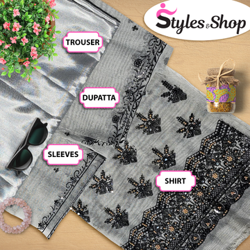 Luxury Khaadi Net Embroidered 3 Piece Suit