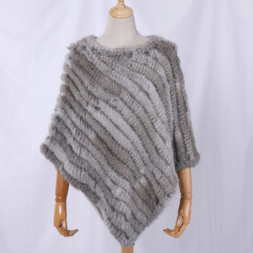 Genuine Rabbit Fur Knitted Poncho