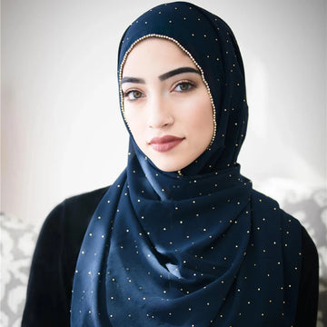 Pearl Chiffon Rhinestone Hijab Scarf