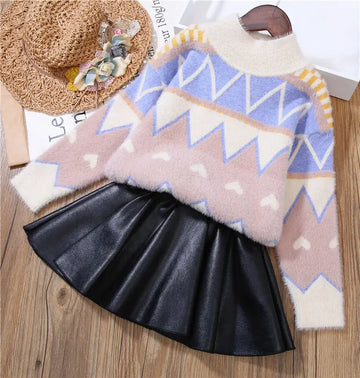 Girls' Leather Pleated Skirt