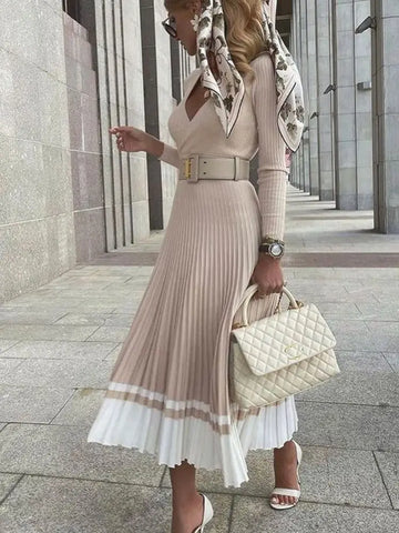Knitted A-line Pleated Sweater Dress