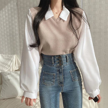 Women Y2K False Two-Piece Blouse