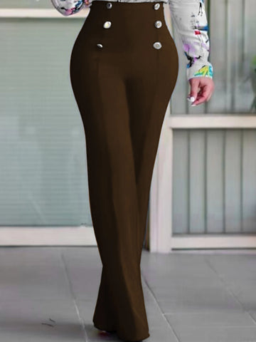 Women Button Decorated Wide-Leg Pants