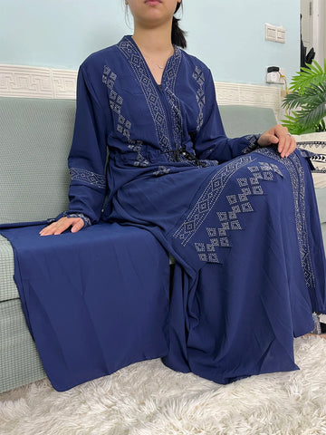 Chiffon V-neck Open Abaya Set