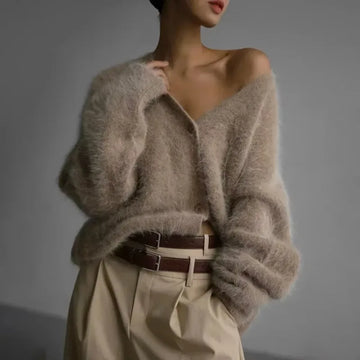 Solid Knit V-Neck Cardigan Women