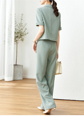 Vimly Light Green Short Blazers Suit Pant Sets