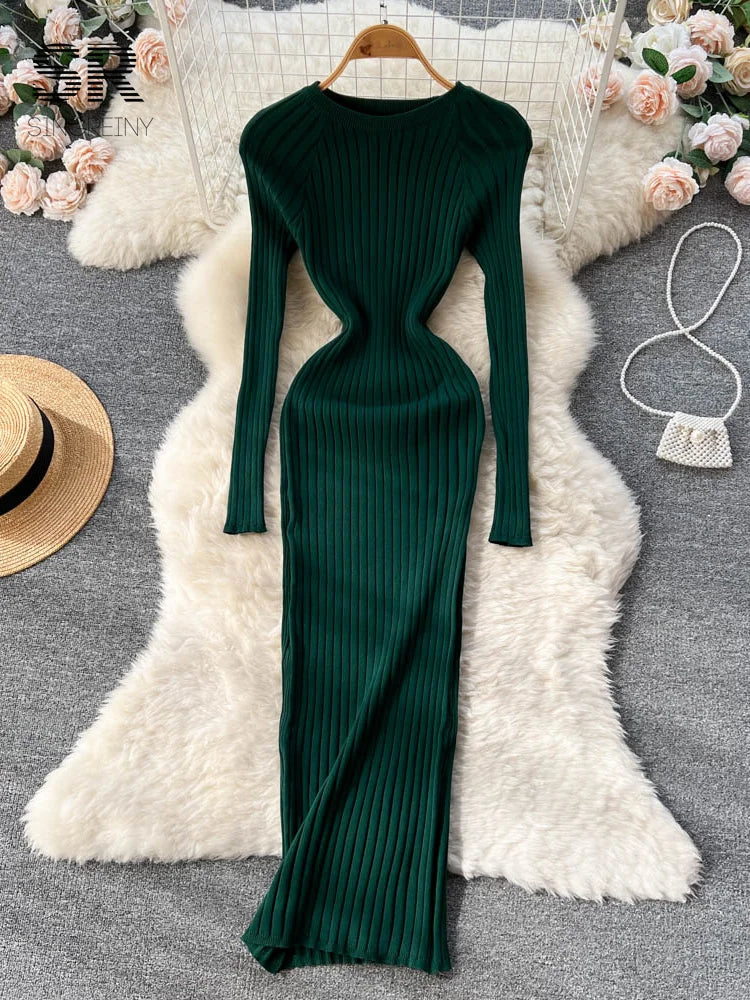 Winter Knit Maxi Dress Long Sleeve