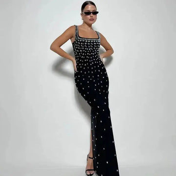 Black & Skyblue Crystal Bodycon Dress