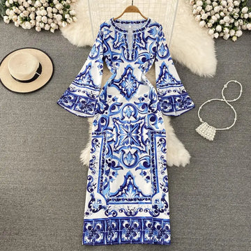 Blue and White Floral Maxi Dress