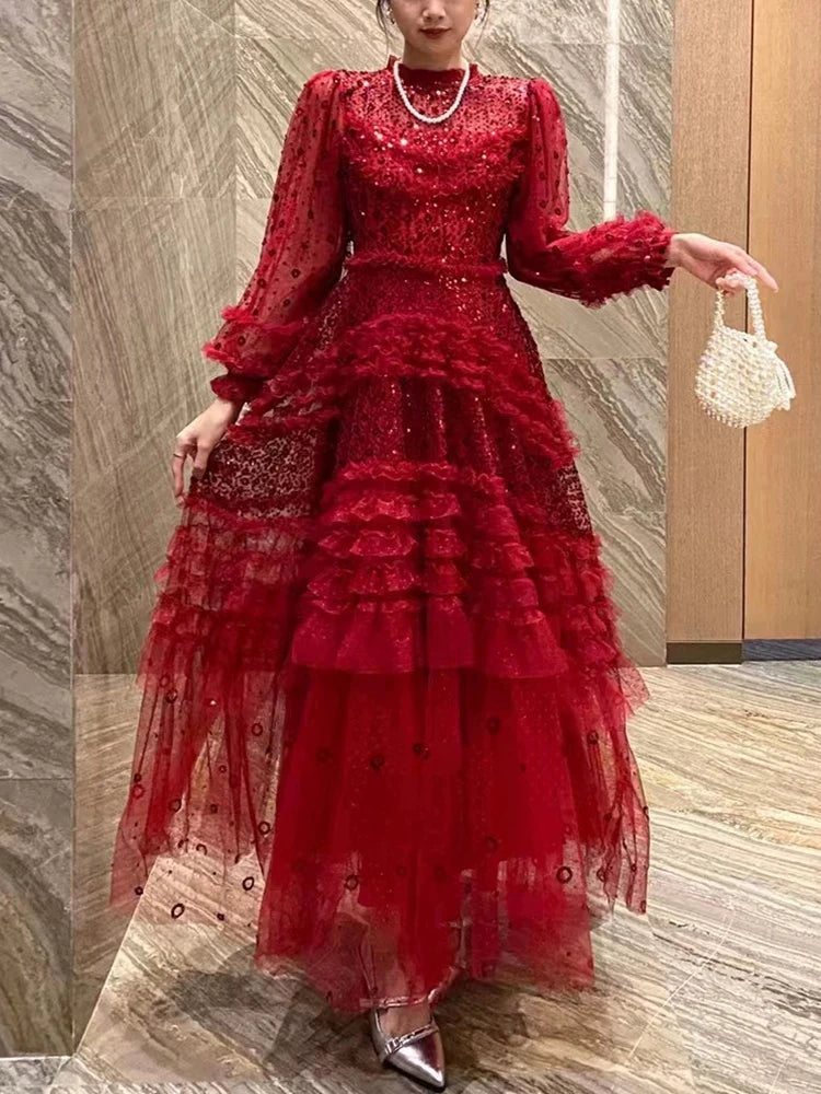 Sequined Fluffy Banquet Dress
