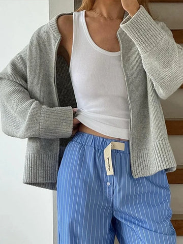 Slim Zipper Knit Cardigan