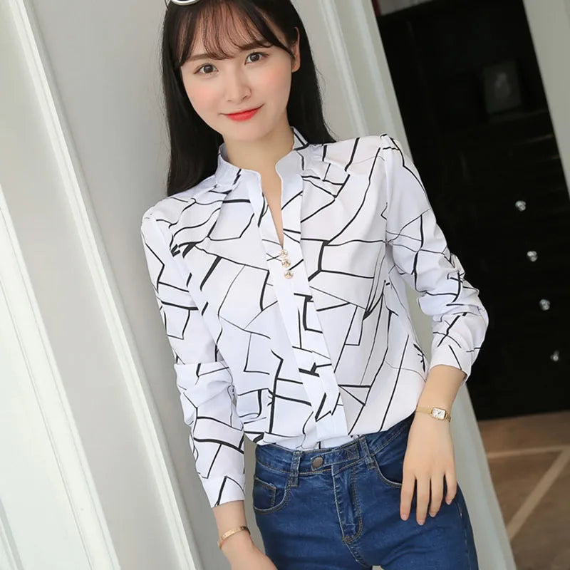Women Stripe Print White Shirt