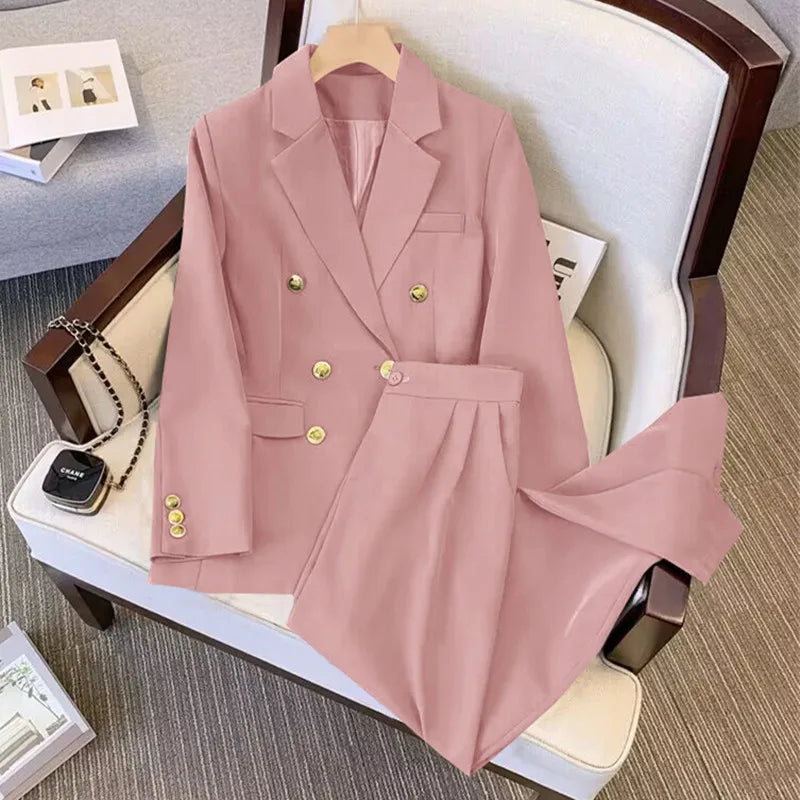 Khaki Double-Breasted Suit Set