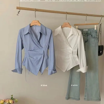 Irregular Slimming Striped Shirt