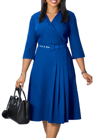 Women V-Neck Pleated Evening Dress