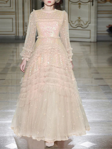Sequined Fluffy Banquet Dress