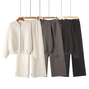 Women's Zipper Coat Trousers Set