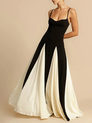 Black and White Patchwork Midi Dress