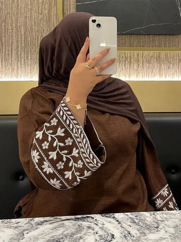 Linen Flower Embroidered Abaya