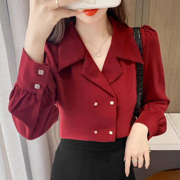 Long-sleeve Solid Top Office Lady Shirt