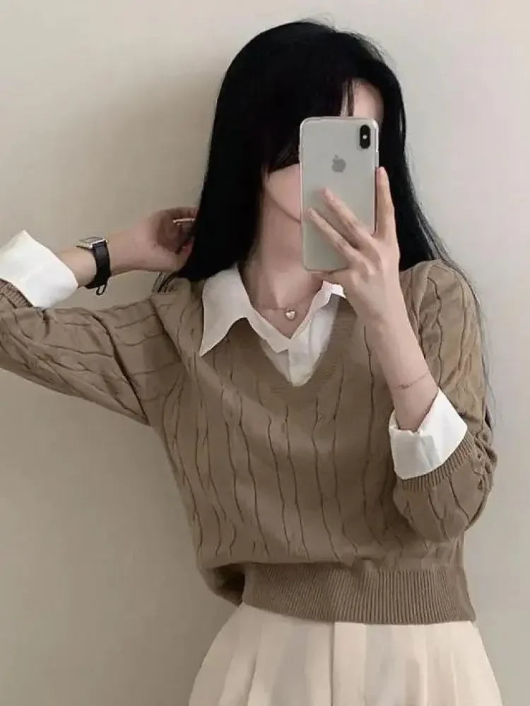 Women V-Neck Knitted Sweater