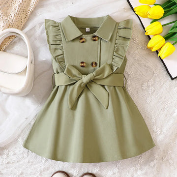 Kids Girls Retro Belted Dress