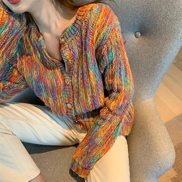 Rainbow Button Knit Cardigan