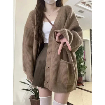 Preppy Style V-Neck Knit Cardigan