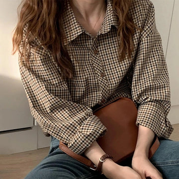 Plaid Women Casual Retro Shirt