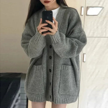 Loose V-Neck Knit Cardigan Women