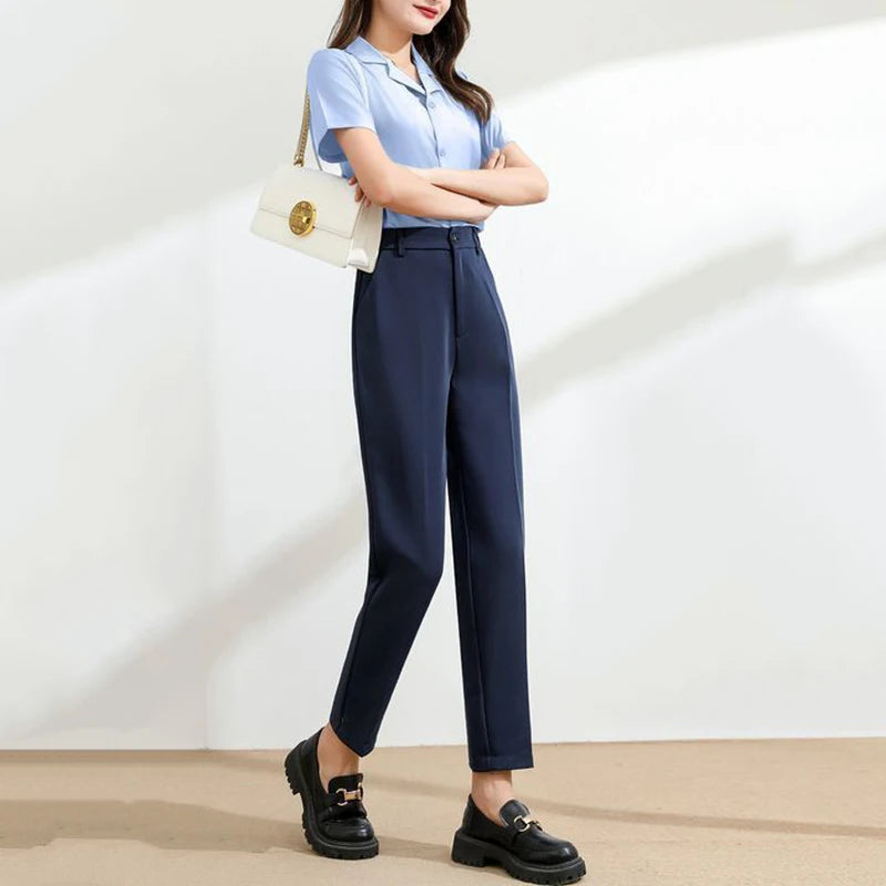 Women Navy Blue Slim Trousers