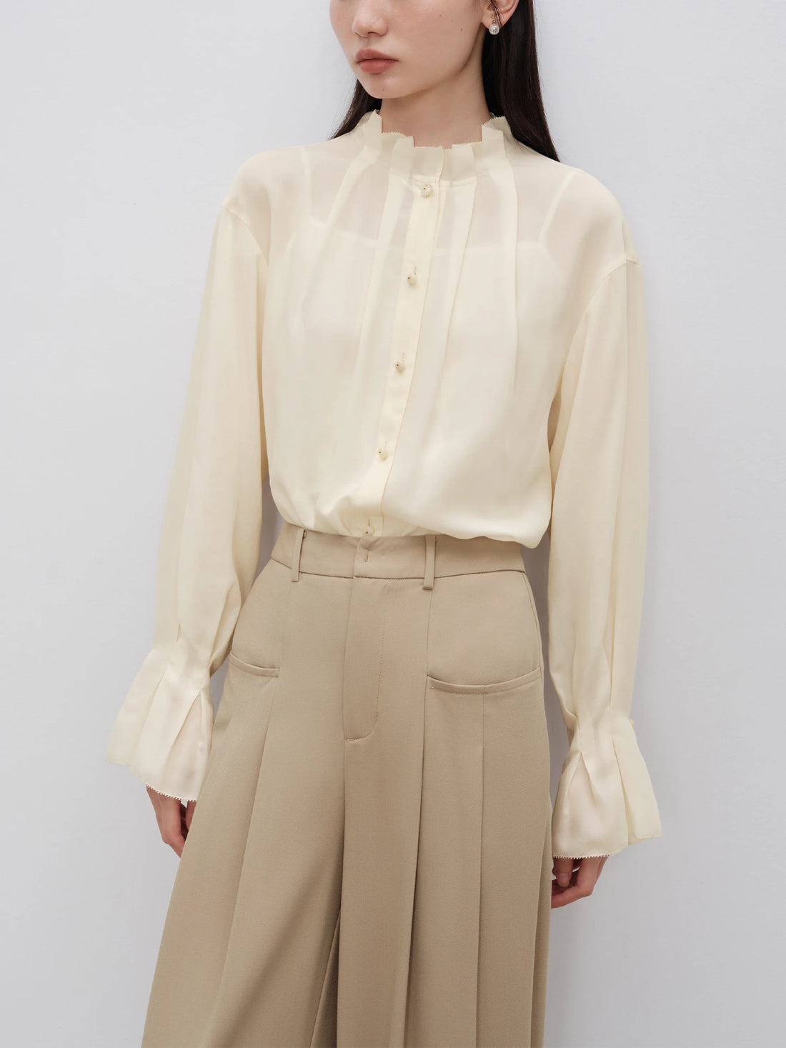 Women Silk Lotus Sleeve Shirt