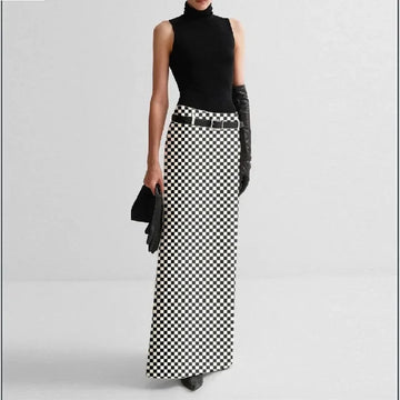 Women Long Plaid Maxi Skirt