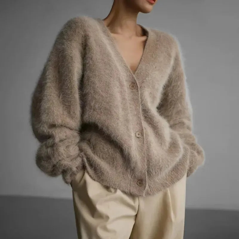 Solid Knit V-Neck Cardigan Women