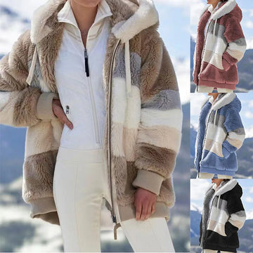 Women’s Striped Fleece Hoodie Coat