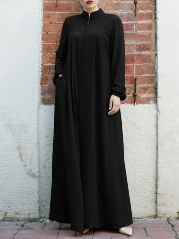 Muslim Black Stand-Up Collar Dress