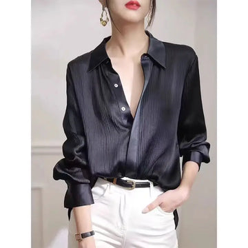 Black Satin Long Sleeve Shirt