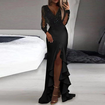 V-Neck Mesh Maxi Dress