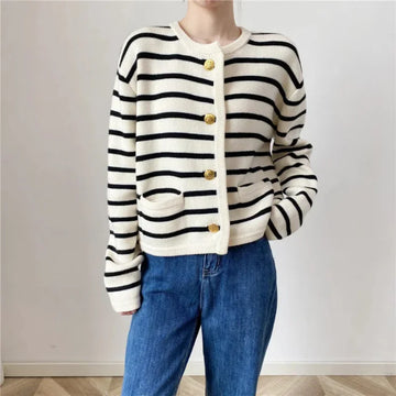 Striped Knitted Cardigan with Pockets