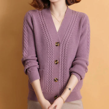V-Neck Twist Knit Cardigan