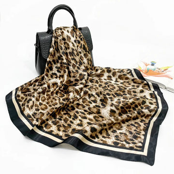 90*90CM Leopard Print Silk Scarf