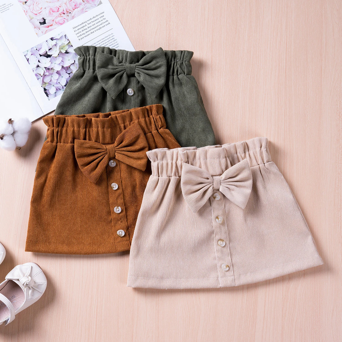 Toddler Girls' Button Skirt with Bow