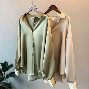 Women Autumn Shirt Vintage Satin