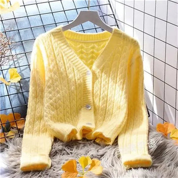 V-Neck Single-Breasted Cardigan