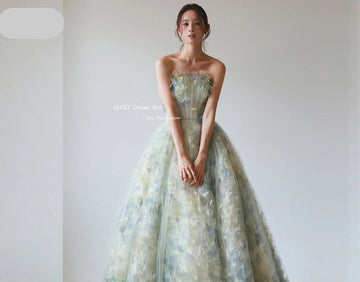 Elegant Strapless Floral Prom Gown