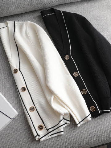 V-Neck Solid Sweater Cardigan