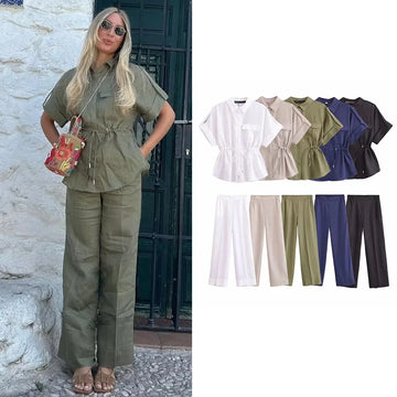 New Elastic Waist Pants Set for Women
