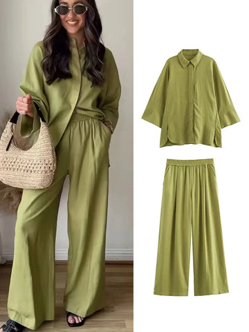 Loose Casual Top and Wide Leg Pants Set