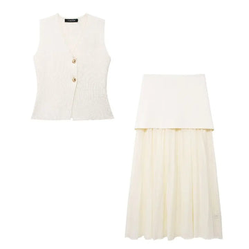 V-Neck 2-Piece Skirt Set