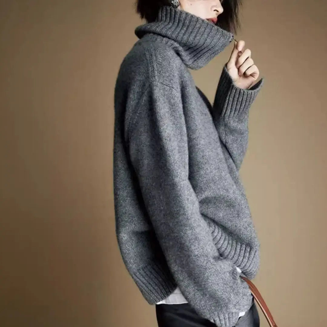 Women Wool Gray Half Zip Sweater